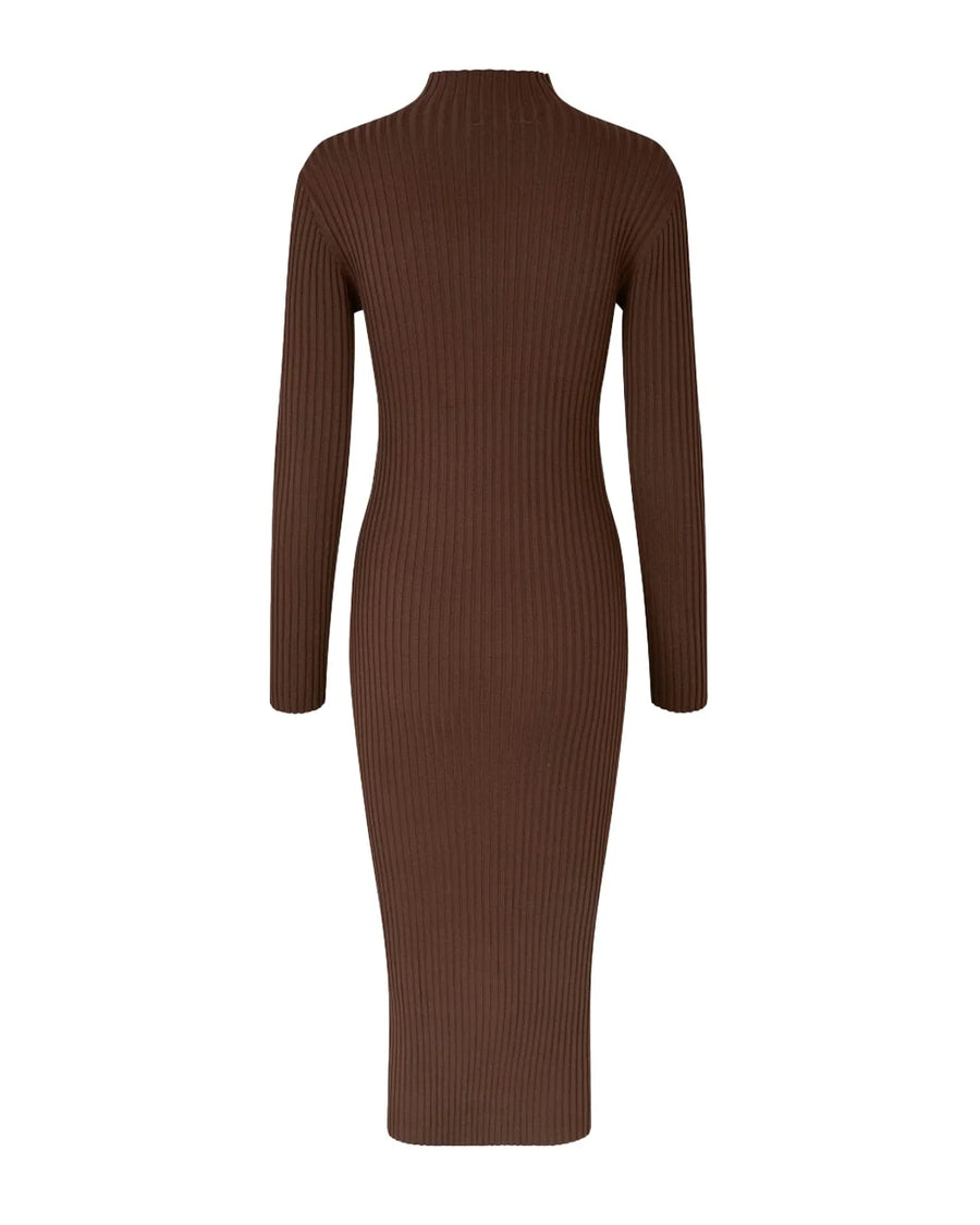 STINE GOYA Long Sleeve Turtleneck Knit Dress Coffee Brown isolated back