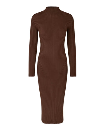 STINE GOYA Long Sleeve Turtleneck Knit Dress Coffee Brown isolated front