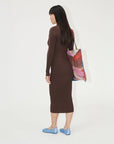 STINE GOYA Long Sleeve Turtleneck Knit Dress Coffee Brown on figure back