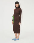 STINE GOYA Long Sleeve Turtleneck Knit Dress Coffee Brown on figure front