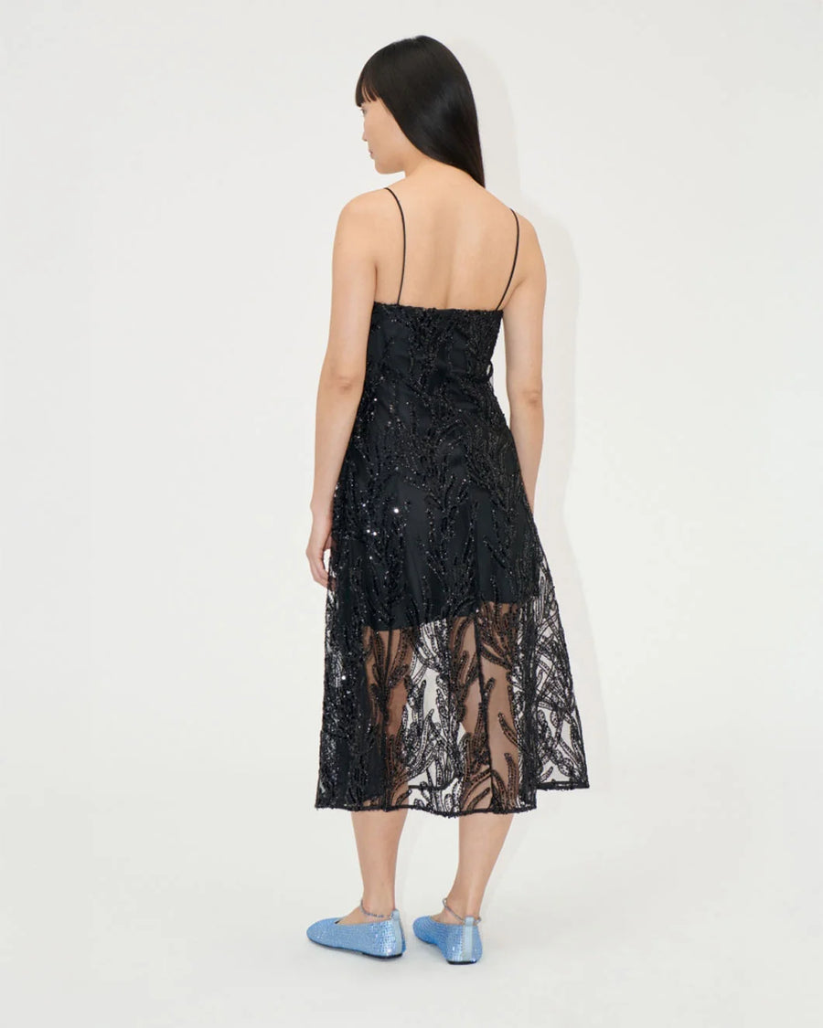 STINE GOYA V Neck Midi Dress Abstract Embellishment on figure back