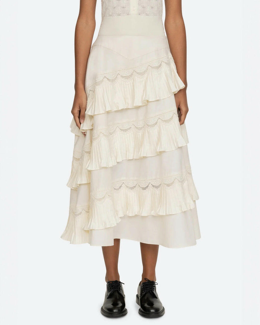 sea ny Antonina Tiered Skirt cream on figure front