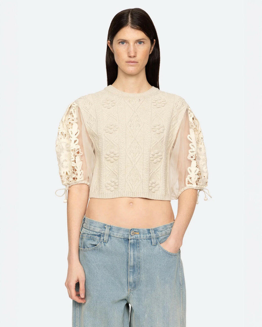 sea ny bente embroidery combo sweater cream on figure front