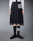 THOM BROWNE Below Knee Dropped Back Pleated Skirt Navy on figure front