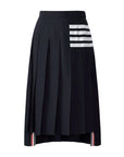 THOM BROWNE Below Knee Dropped Back Pleated Skirt Navy