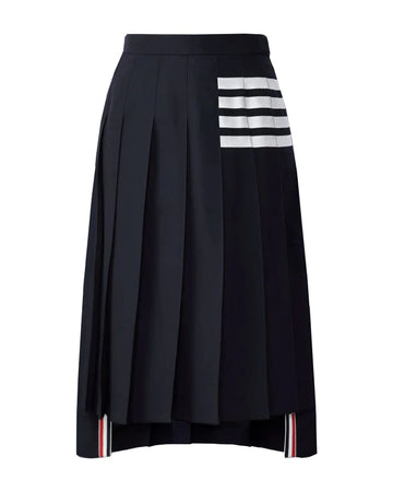 THOM BROWNE Below Knee Dropped Back Pleated Skirt Navy