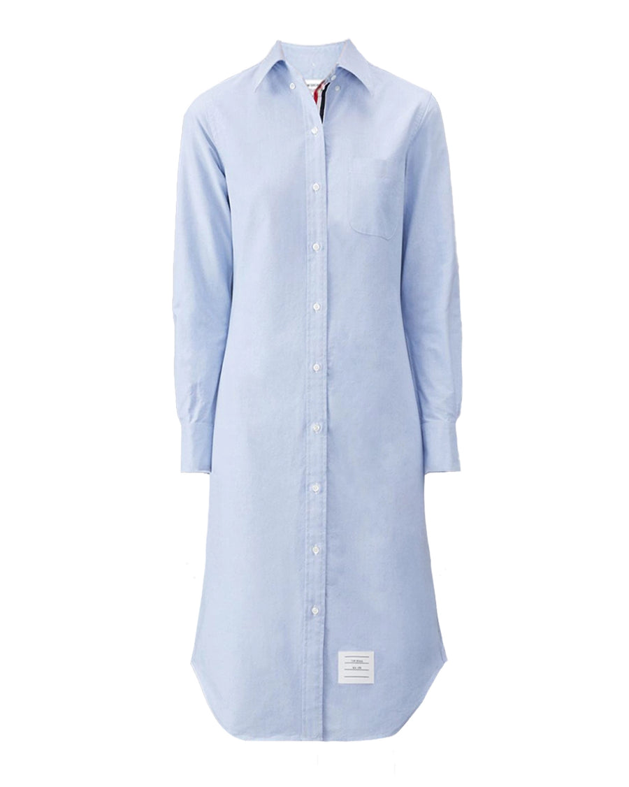 THOM BROWNE Knee Length Point Collar Shirtdress Light Blue