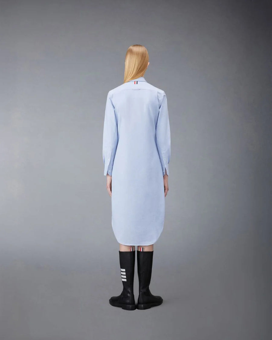 THOM BROWNE Knee Length Point Collar Shirtdress Light Blue on figure back