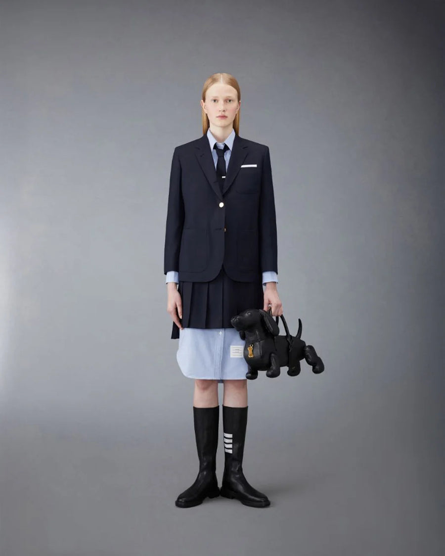 THOM BROWNE Knee Length Point Collar Shirtdress Light Blue on figure front 