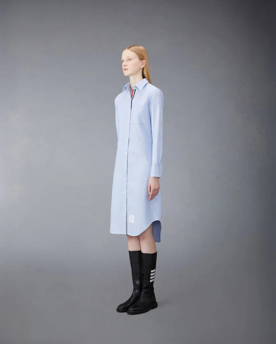 THOM BROWNE Knee Length Point Collar Shirtdress Light Blue on figure side