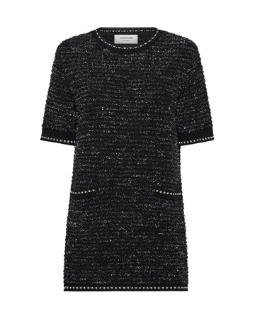 THOM BROWNE eyelast Tweed Jacquard Mini Dress black front isolated