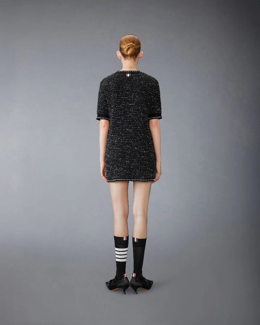 THOM BROWNE eyelast Tweed Jacquard Mini Dress black on figure back