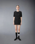 THOM BROWNE eyelast Tweed Jacquard Mini Dress black on figure front