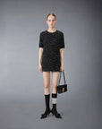 THOM BROWNE eyelast Tweed Jacquard Mini Dress black on figure front