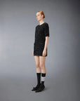 THOM BROWNE eyelast Tweed Jacquard Mini Dress black on figure side