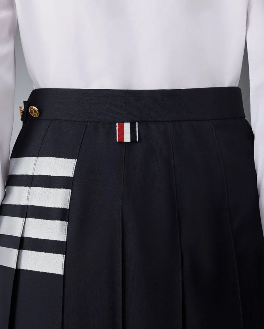 THOM BROWNE Below Knee Dropped Back Pleated Skirt Navy on figure back detail