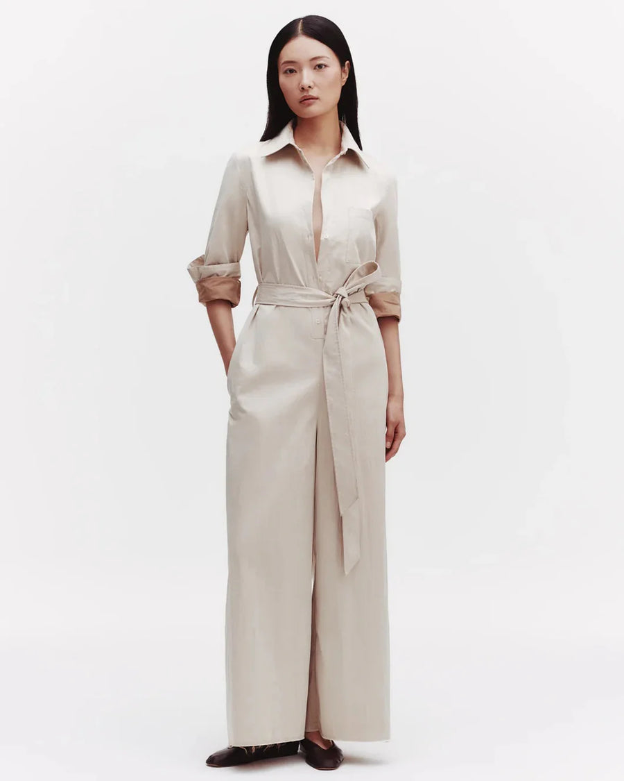 TWP all night long jumpsuit limestone on figure front