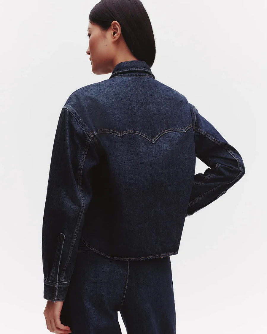 TWP OG cropped shirt denim dark wash on figure back