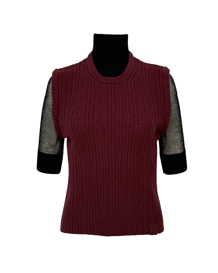 victoria beckham DOUBLE LAYER SHORT SLEEVE JUMPER port red