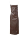 aaizel recycled vegan leather midi dress with open back brown