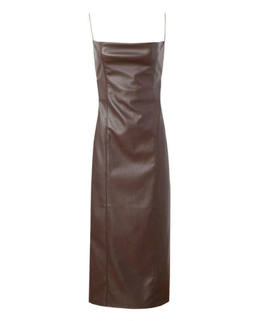 aaizel recycled vegan leather midi dress with open back brown