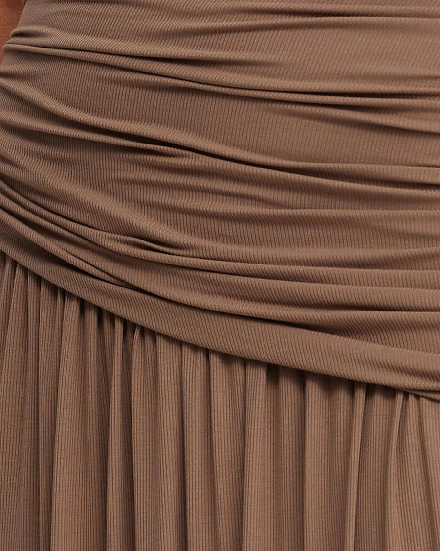 acler Atterly Maxi Dress sepia brown on figure front detail