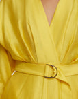 acler Newmore Midi Dress citrine yellow on figure front detail