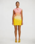 acler Warfield Mini Dress rising sun ombre pink and yellow on figure front