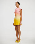 acler Warfield Mini Dress rising sun ombre pink and yellow on figure side