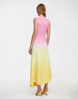 acler orkney midi dress rising sun ombre pink and yellow on figure back