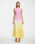 acler orkney midi dress rising sun ombre pink and yellow on figure front