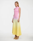 acler orkney midi dress rising sun ombre pink and yellow on figure side