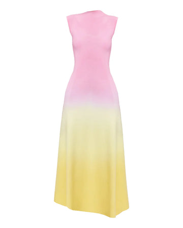 acler orkney midi dress rising sun ombre pink and yellow