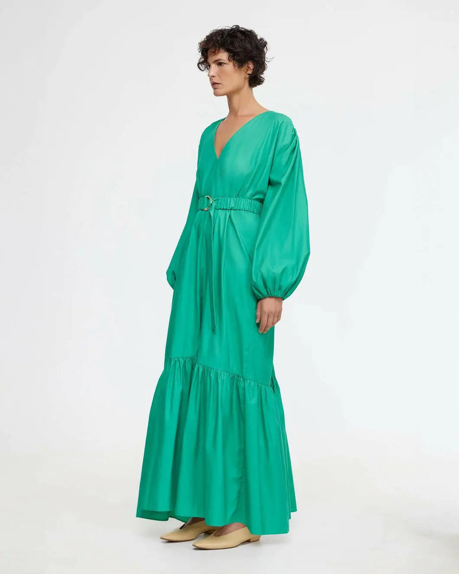 acler springer maxi dress green on figure side