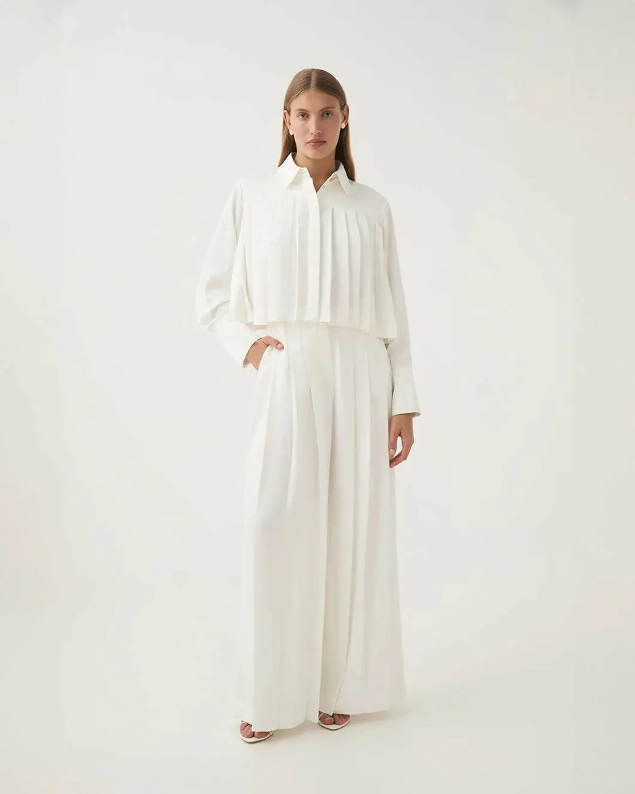 aje estrade pleated pant ivory white on figure front