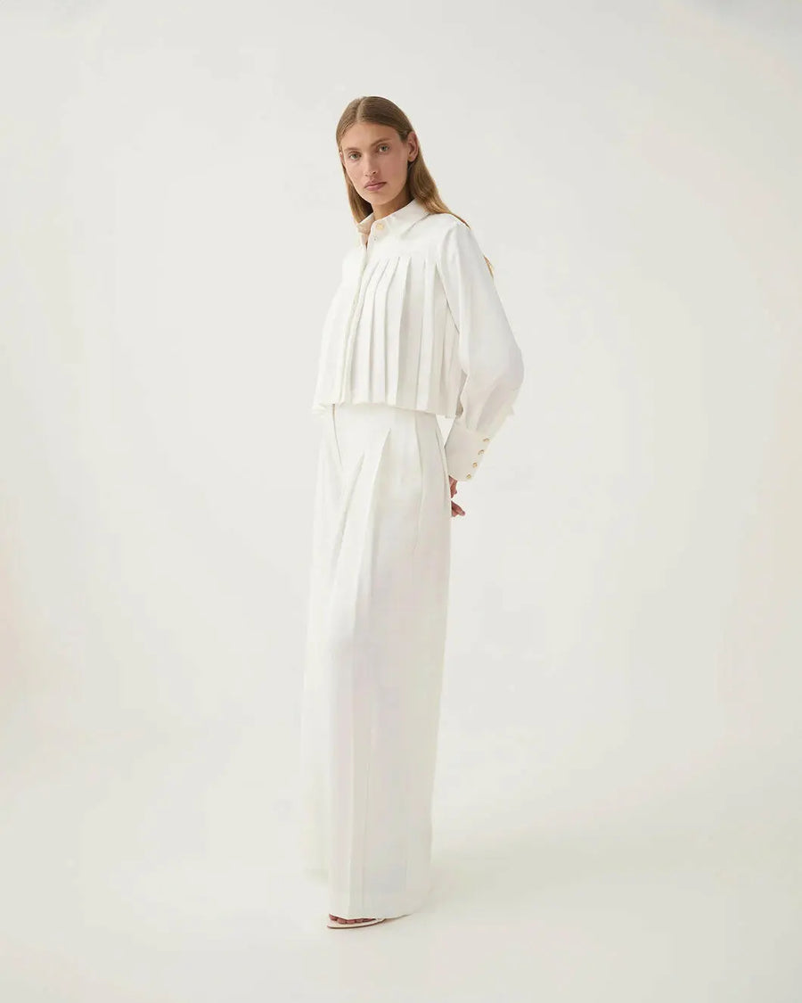 aje estrade pleated pant ivory white on figure side