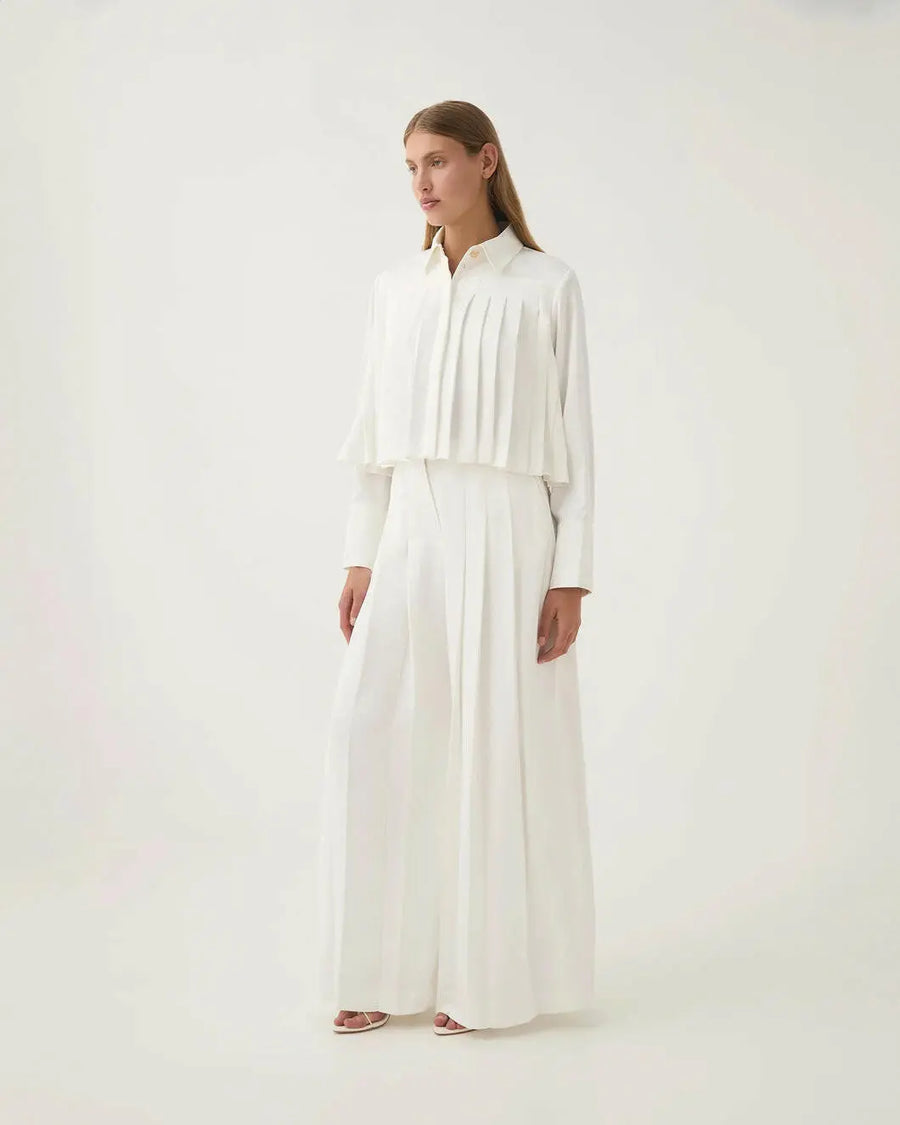 aje estrade pleated pant ivory white on figure side