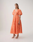 aje Florential Text Midi Dress apricot orange on figure side