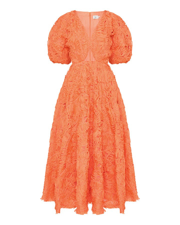 aje Florential Text Midi Dress apricot orange