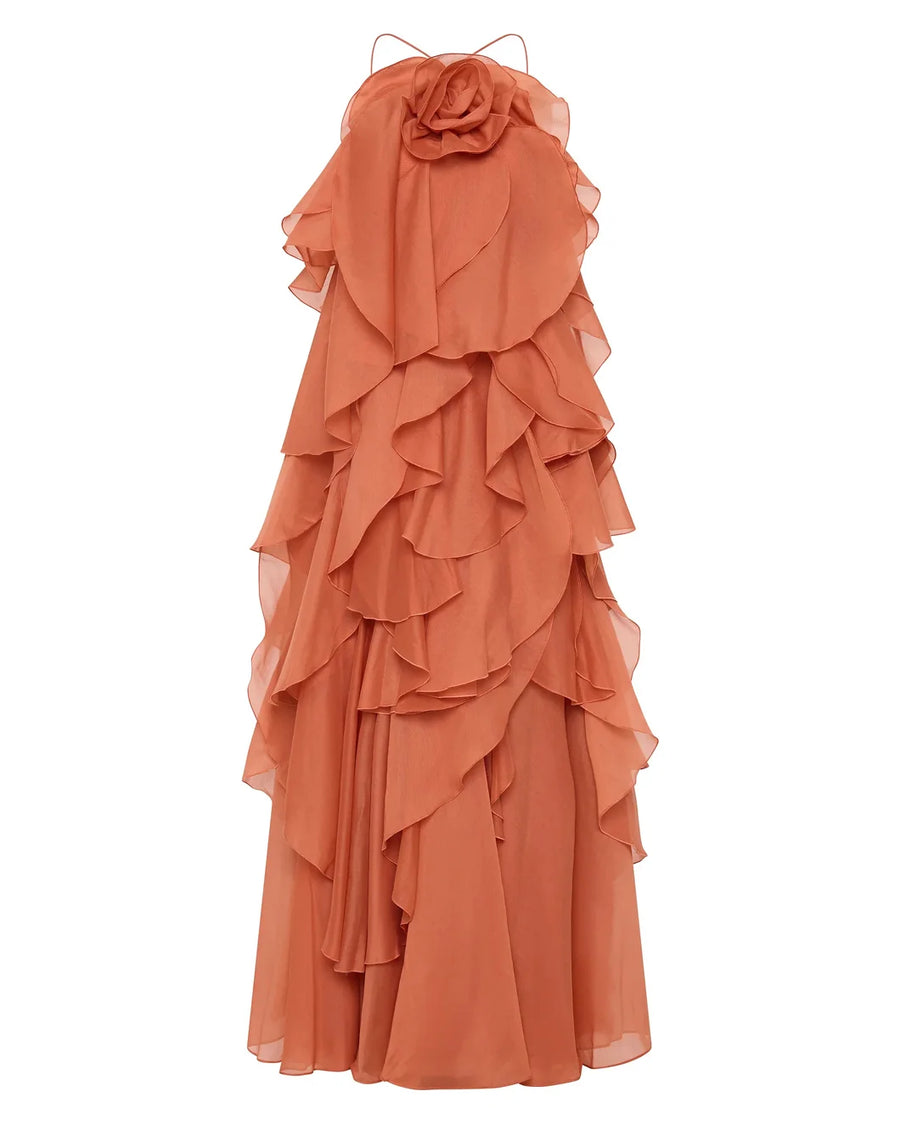 aje Pandorea Layered Maxi Dress coral clay