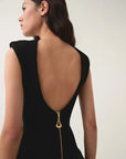 aje Rushes Raffia Knit Mini Dress black on figure back