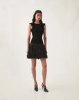 aje Rushes Raffia Knit Mini Dress black on figure front