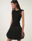 aje Rushes Raffia Knit Mini Dress black on figure side