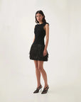 aje Rushes Raffia Knit Mini Dress black on figure side