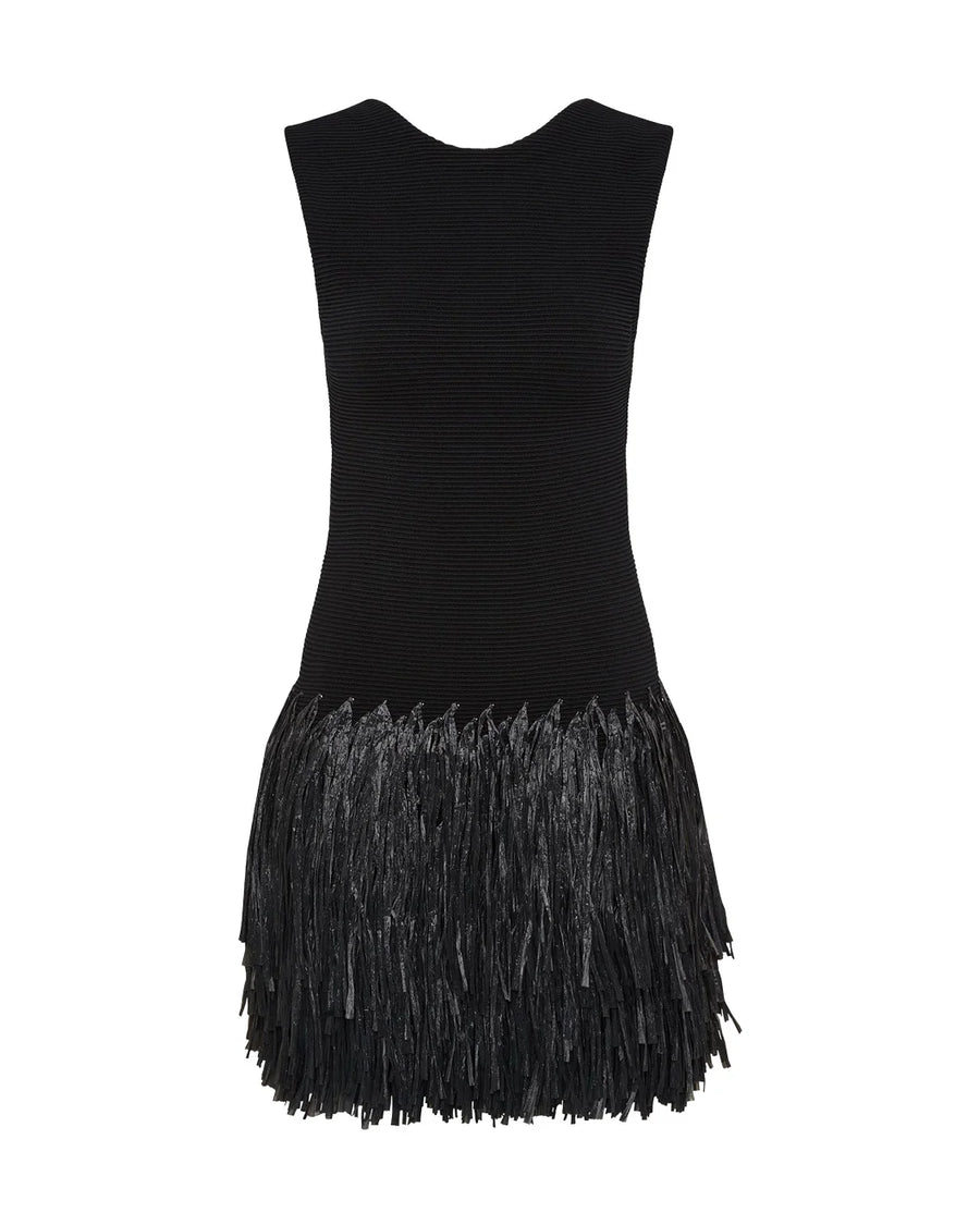 aje Rushes Raffia Knit Mini Dress black