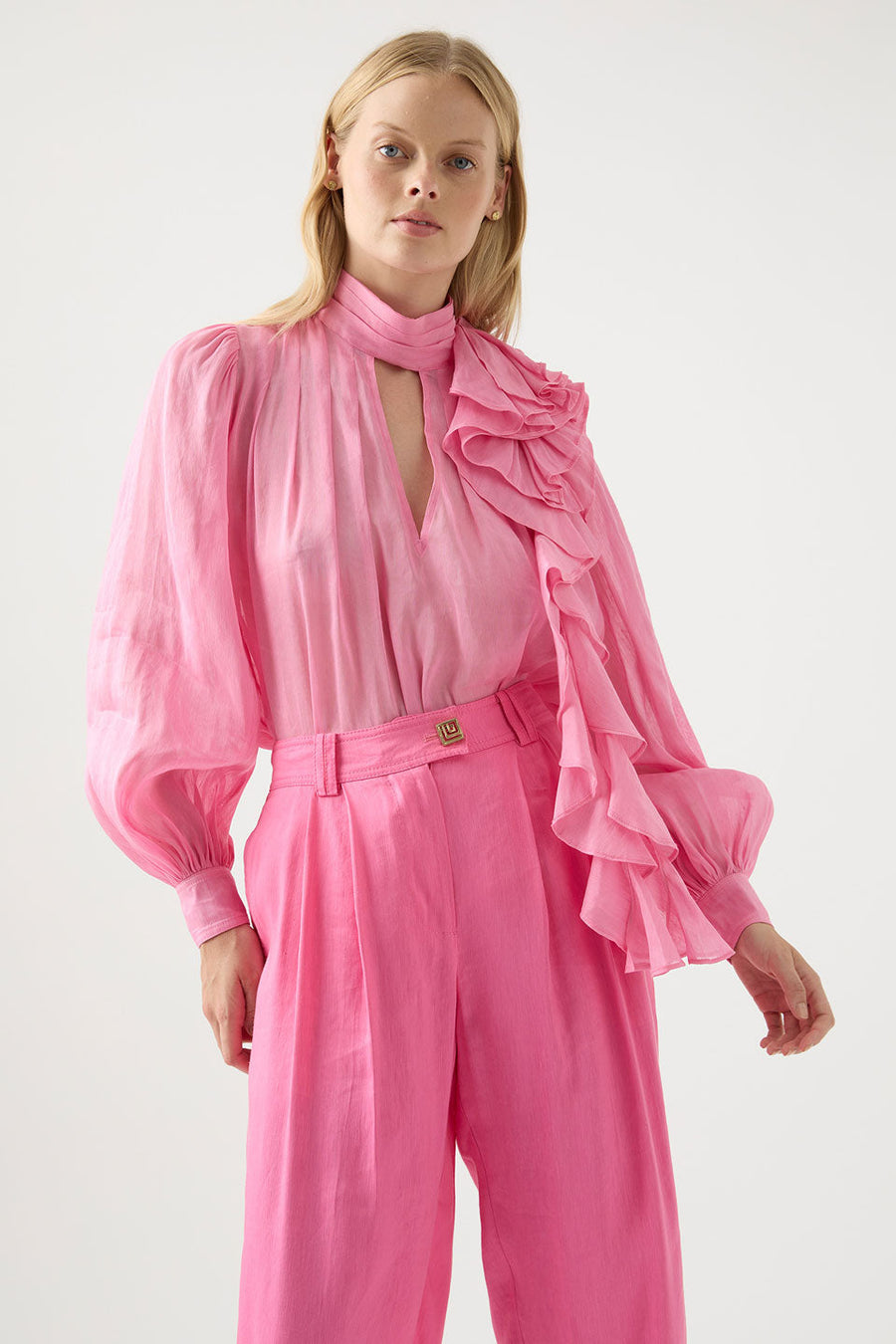  aje Aura Frilled Tie Blouse pink