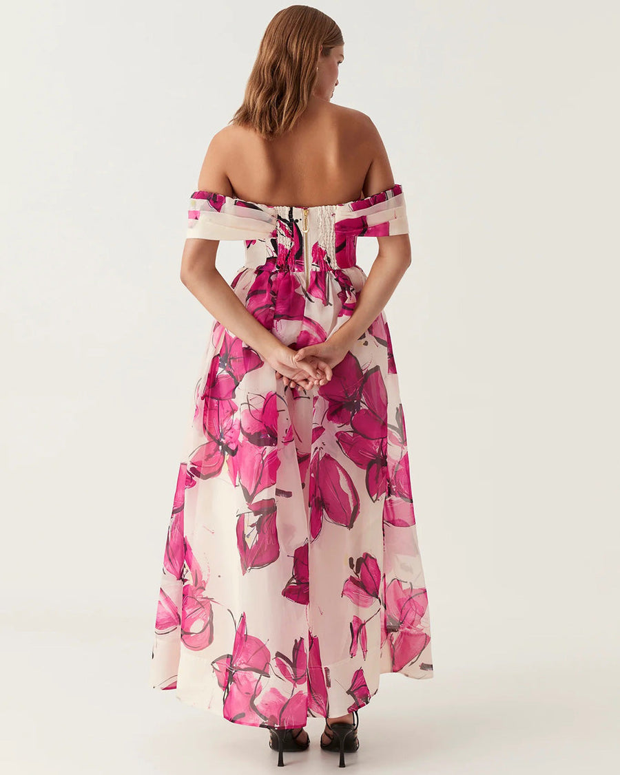 aje cordelia corsetted maci dress pink floral