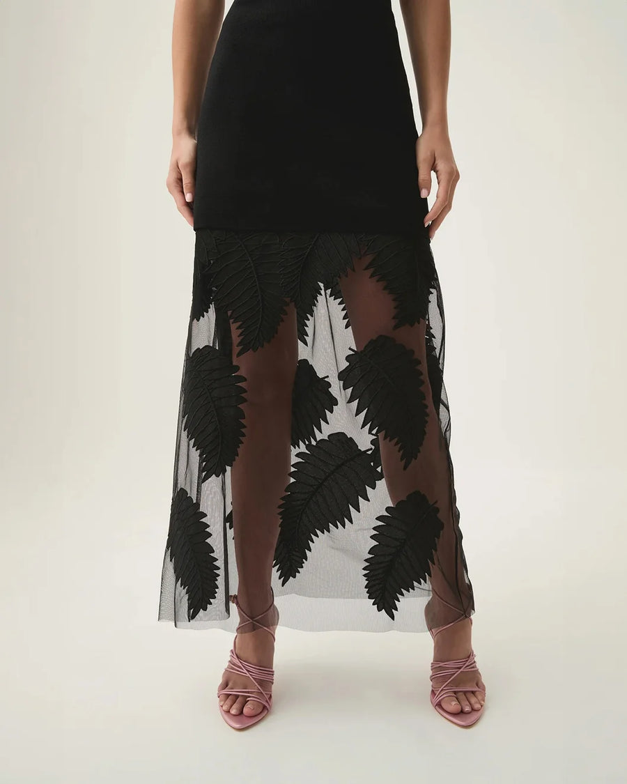 aje Wilder Knit Maxi Skirt black on figure front