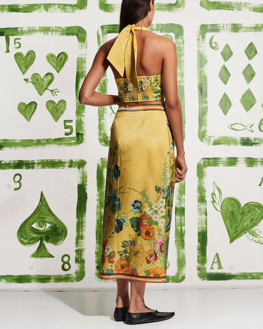 alemais Cresida Sarong Skirt yellow on figure back