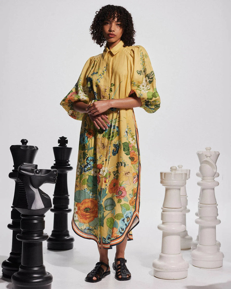 alemais Cresida Shirtdress yellow floral on figure front